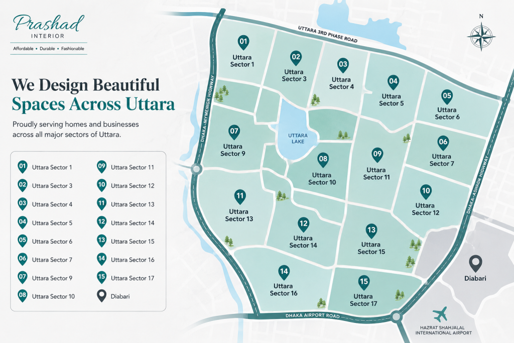 Uttara Interior Service area map