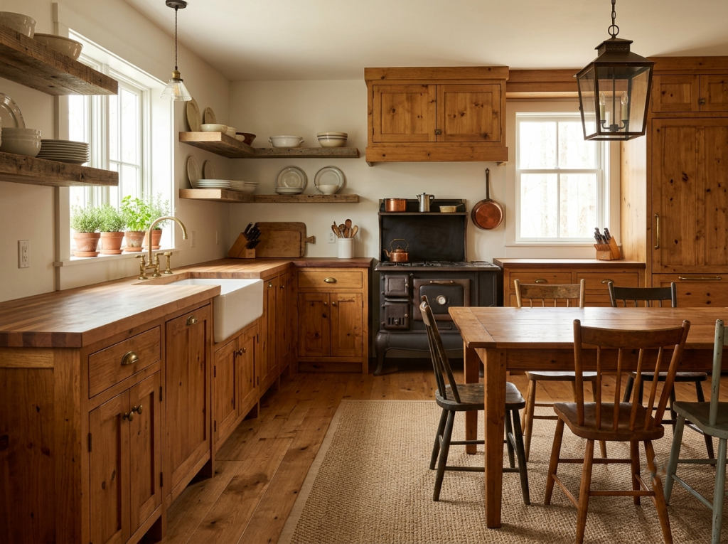 Contemporary wooden kitchen interior design in Bangladesh featuring natural wood cabinets and warm finishes