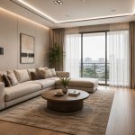 Modern minimalist living room interior in a Mohakhali DOHS apartment by Prashad Interior