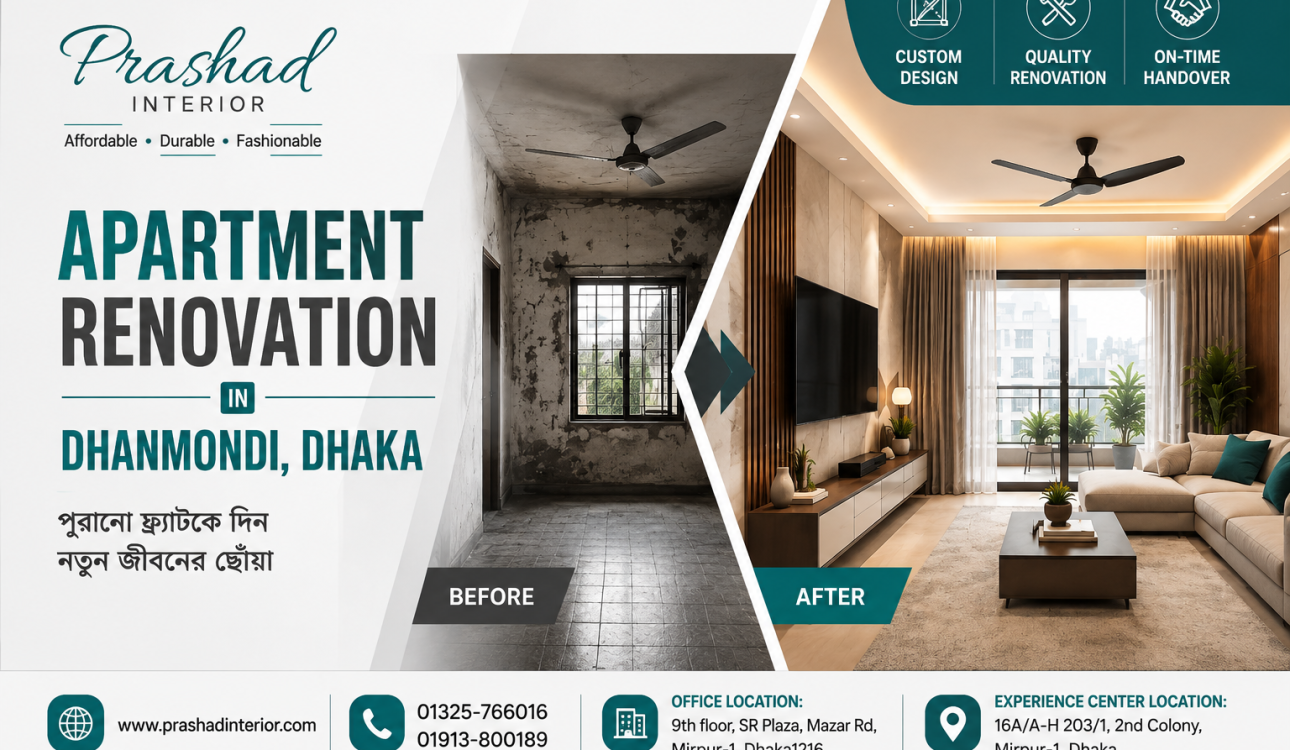 Apartment Renovation in Dhanmondi, Dhaka – Before and After Flat Renovation by Prashad Interior
