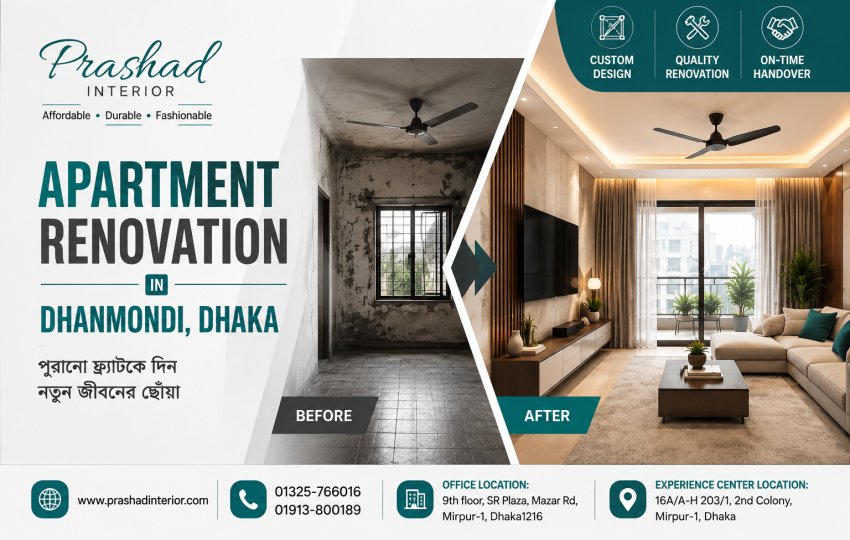 Apartment Renovation in Dhanmondi, Dhaka – Before and After Flat Renovation by Prashad Interior