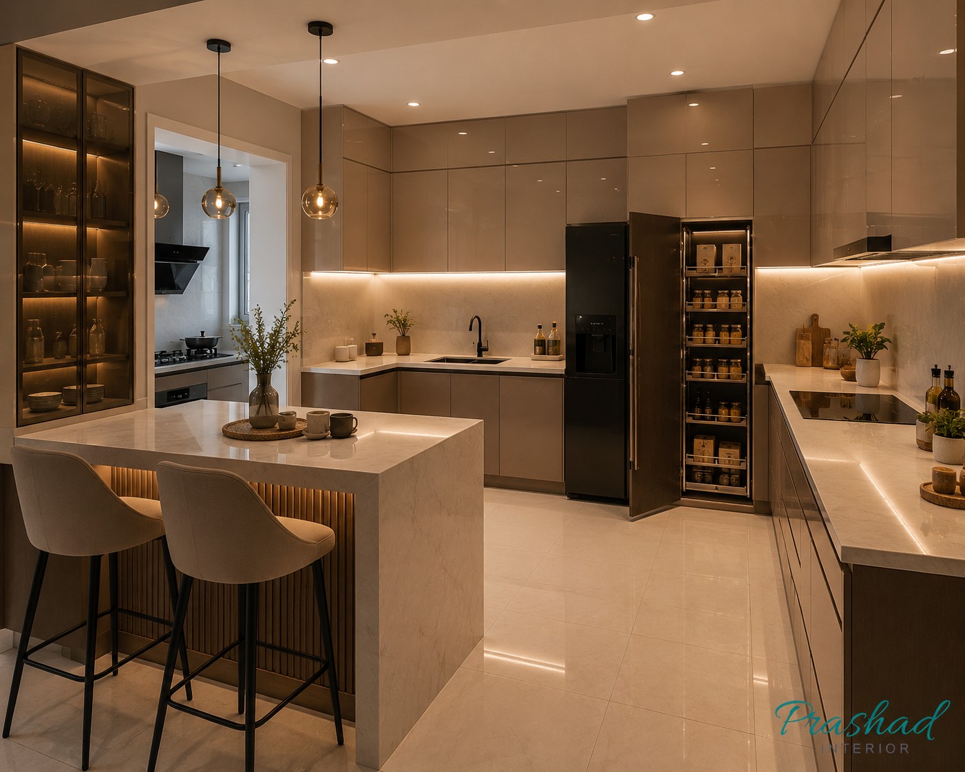 Modern kitchen design with efficient storage and island countertop.